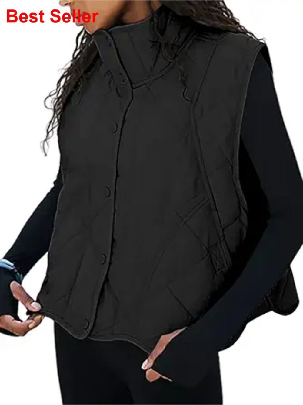 Quilted Vest Stand Collar Sleeveless Lightweight Button Down Cropped Outerwear